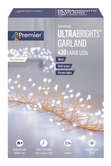 Premier Decorations Ltd Rose Gold 430 UltraBright Garland White LED Christmas Lights 2.7M