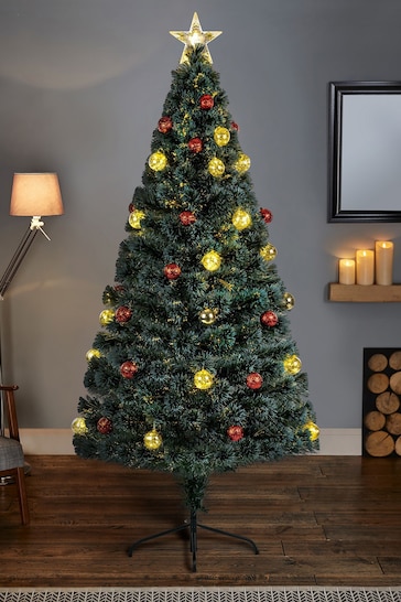 Premier Decorations Ltd Green 4ft Fibre Optic LED Christmas Tree with Baubles