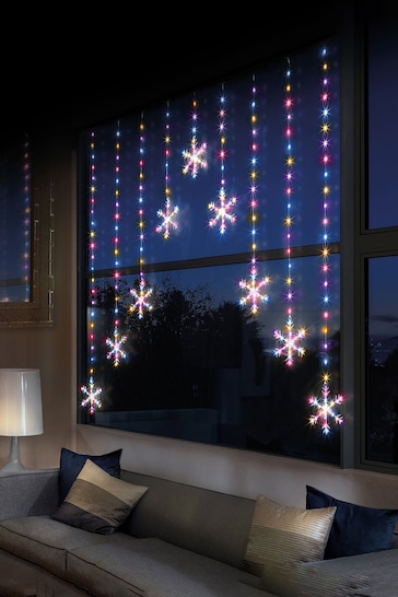 Premier Decorations Ltd Multi 339 LEDs Snowflake V Shape Curtain Rainbow Christmas Lights 1.2M