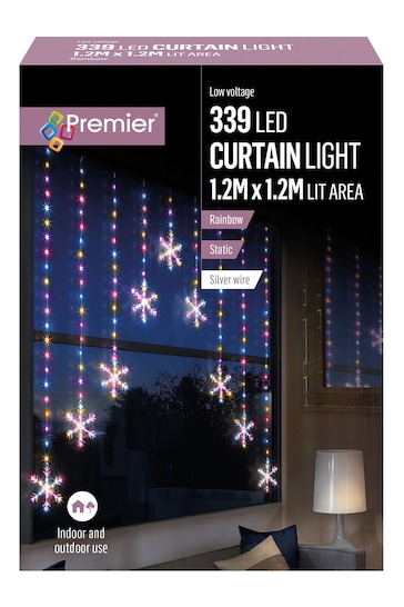 Premier Decorations Ltd Multi 339 LEDs Snowflake V Shape Curtain Rainbow Christmas Lights 1.2M