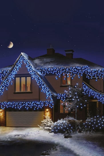 Premier Decorations Ltd 480 Blue & White LED Snowing Icicles Christmas Lights with Timer 11.8m