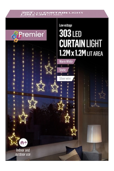 Premier Decorations Ltd White 303 LEDs Star V Shape Curtain Christmas Lights