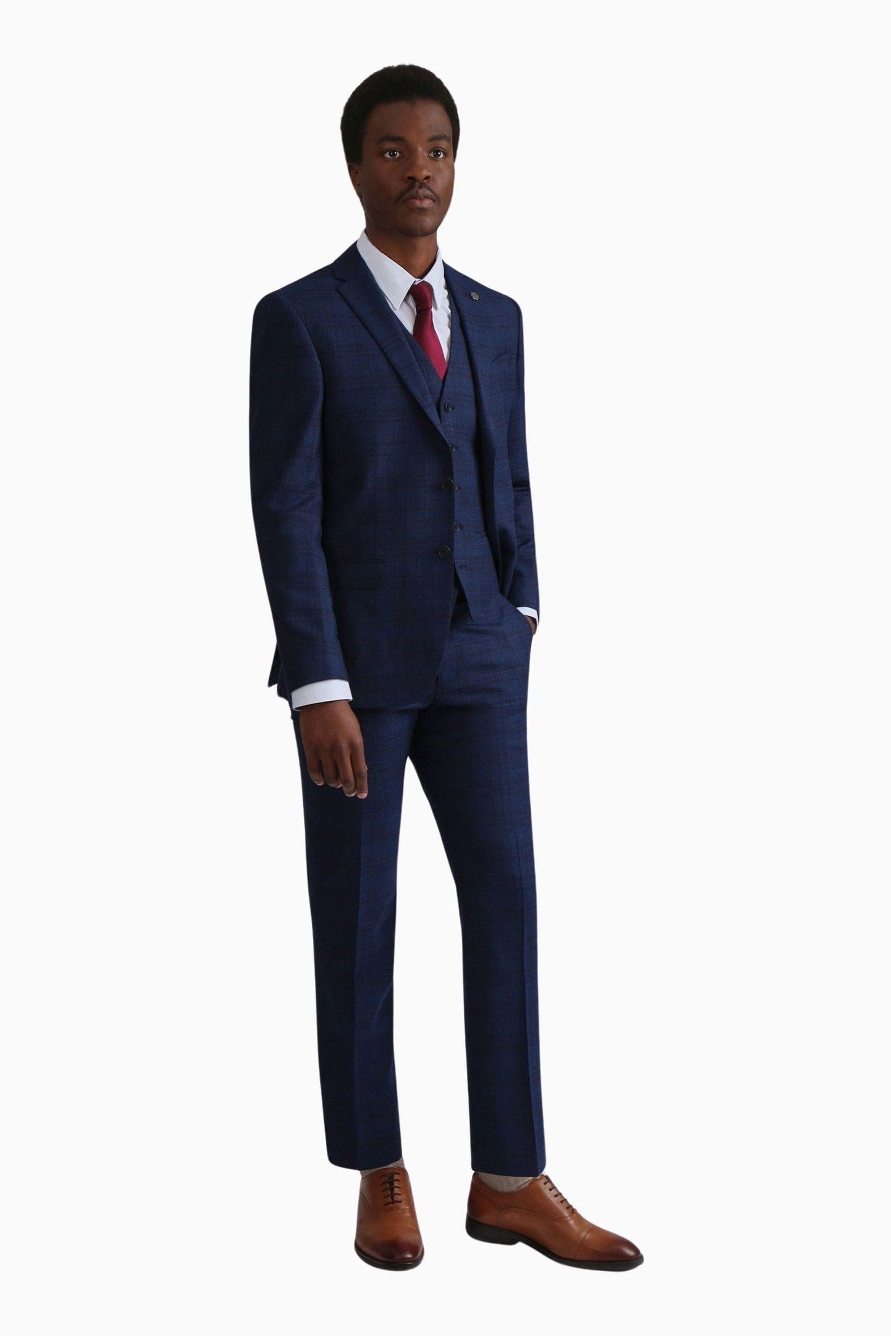 Ted baker tailored fit blue overcheck waistcoat shop