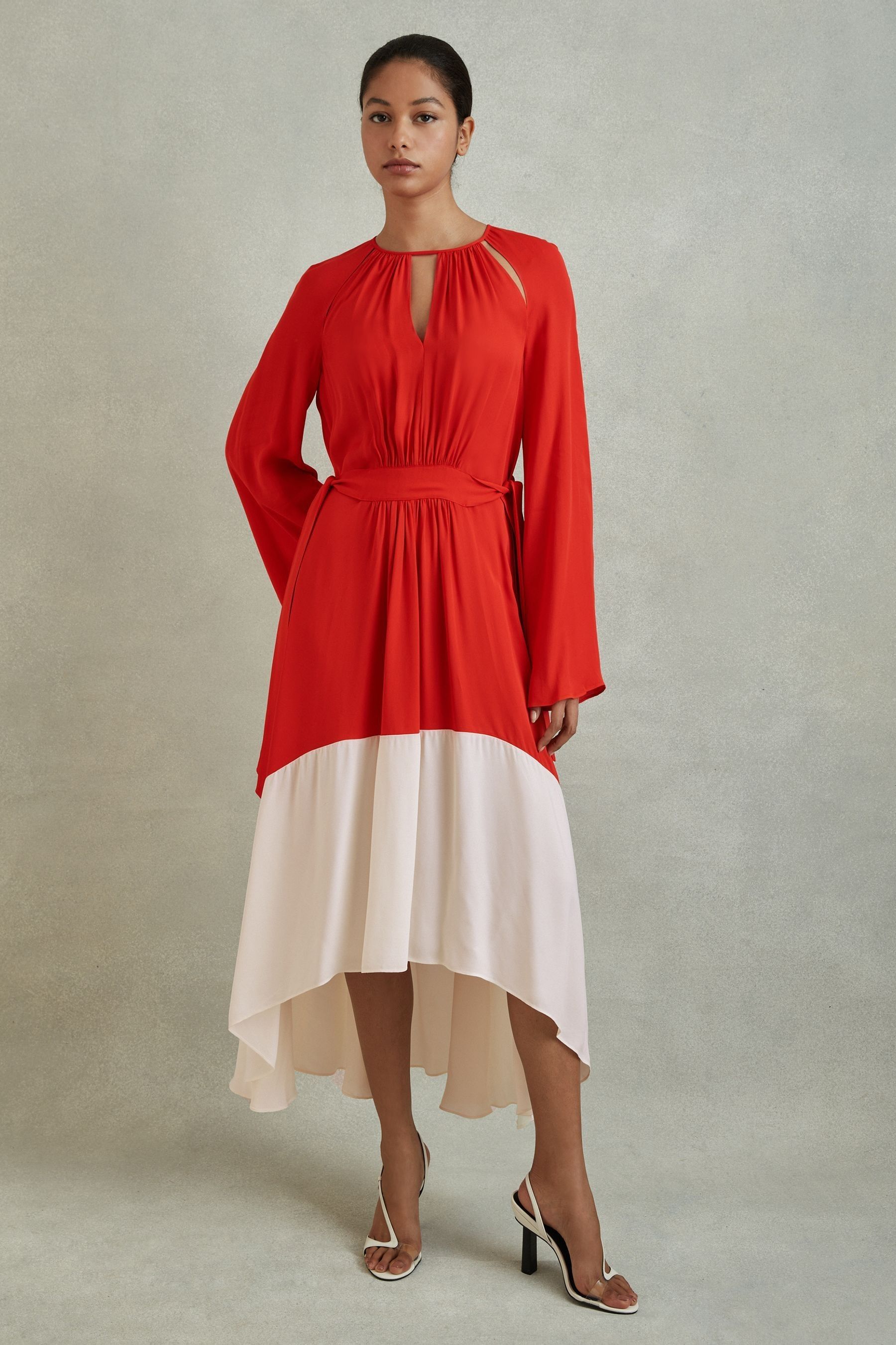 Buy Reiss Red Cream Luella Colourblock Fit and Flare Midi Dress