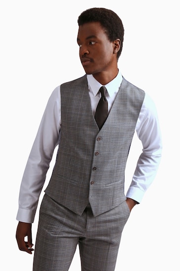 Ted Baker Tailoring Grey Miken Slim Fit Check Waistcoat