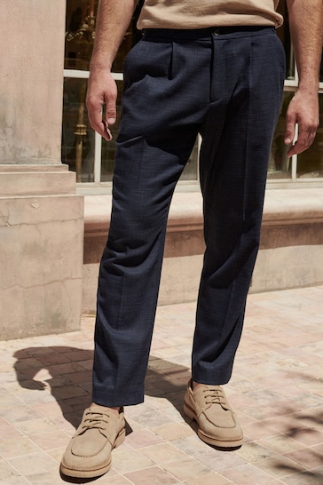 Navy Textured Side Adjuster Trousers