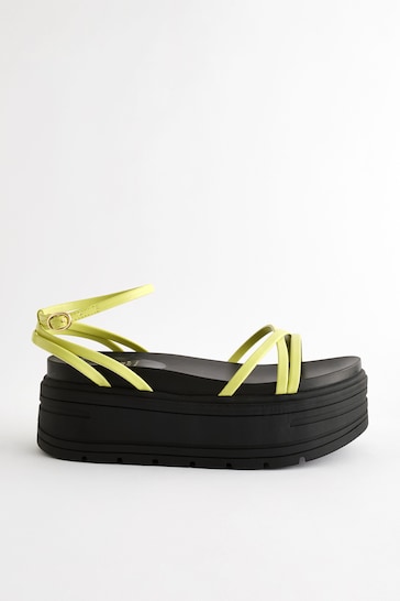 Lime Green Extra Wide Fit Chunky Strappy Flatform Sandals