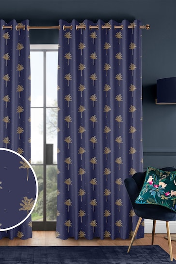Sara Miller Navy Blue Small Palm Made to Measure Curtains