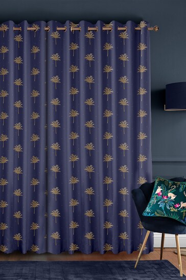Sara Miller Navy Blue Small Palm Made to Measure Curtains