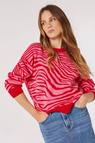 Apricot Red & Pink Zebra Thick Knit Jumper