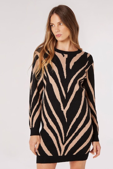 Apricot Black Zebra Jumper Dress