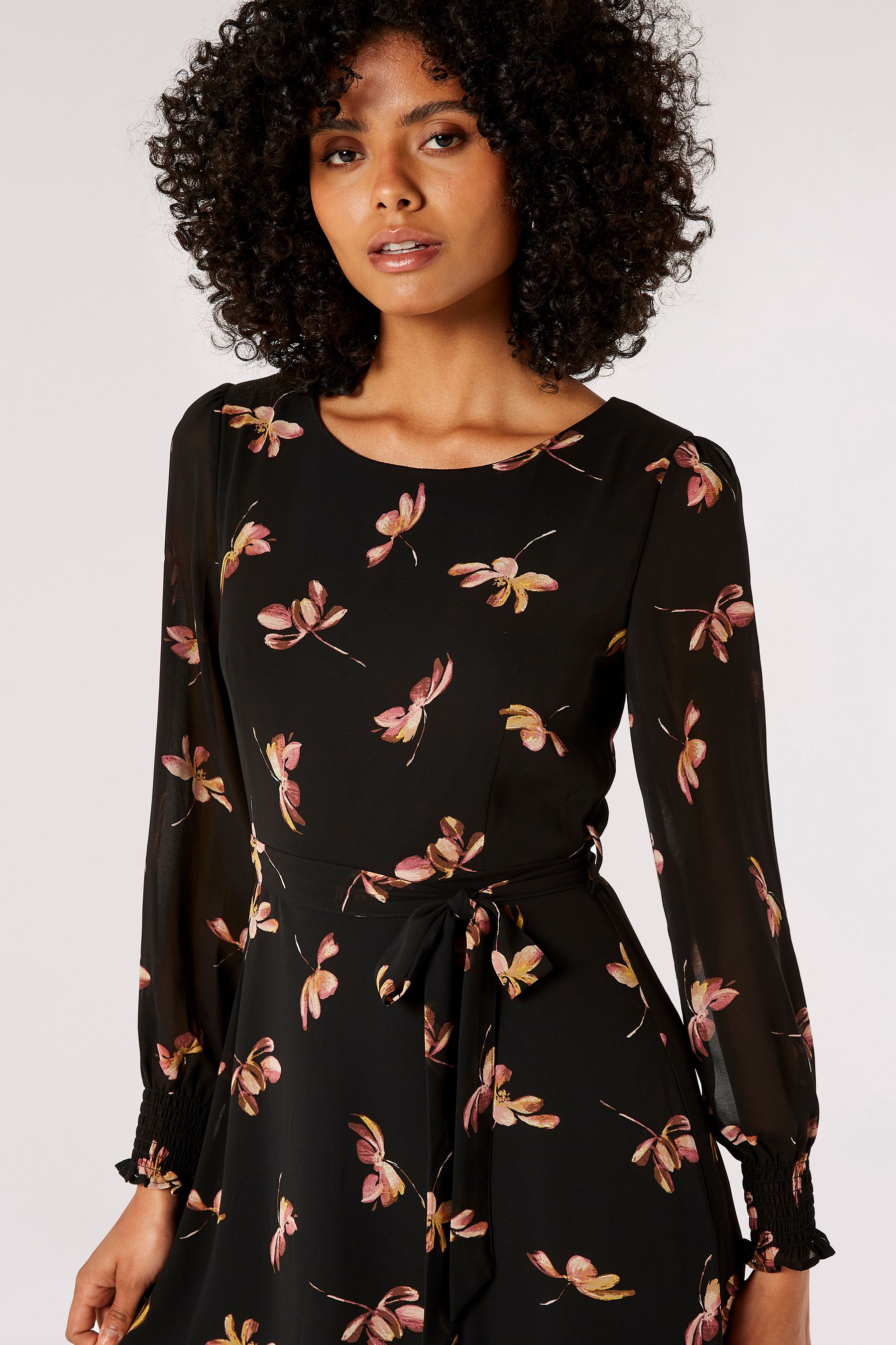 Buy Apricot Black Single Watercolour Floral Midaxi Dress from the