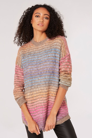 Apricot Pink Multicol Yarn Stripe Jumper