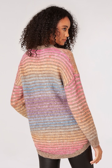 Apricot Pink Multicol Yarn Stripe Jumper