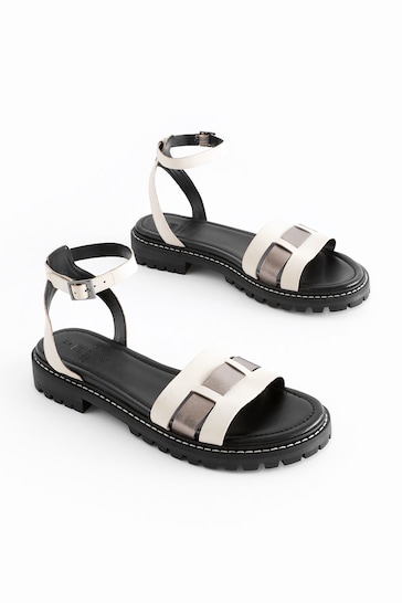 White/Silver Extra Wide Fit Forever Comfort® Leather Cleated Sandals