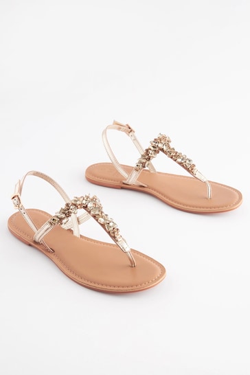 Gold Extra Wide Fit Forever Comfort® Jewel Toe Post Sandals