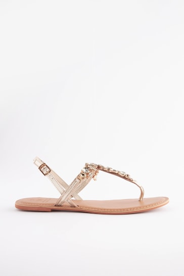 Gold Extra Wide Fit Forever Comfort® Jewel Toe Post Sandals