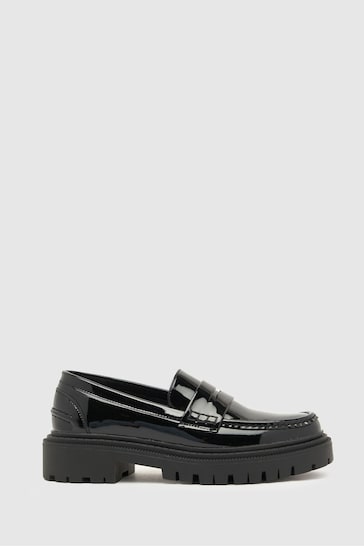 Schuh Lexis Patent Chunky Black Loafers