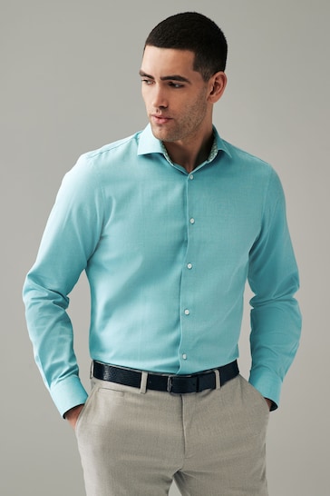 Aqua Blue Regular Fit Trimmed Easy Care Single Cuff Shirt
