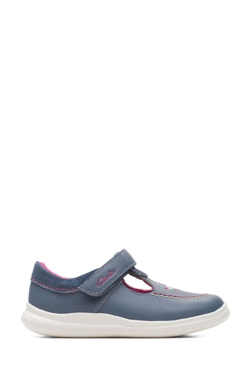 Clarks Blue Leather Crest Prom T-Bar Shoes