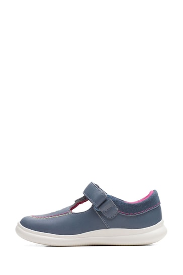 Clarks Blue Leather Crest Prom T-Bar Shoes
