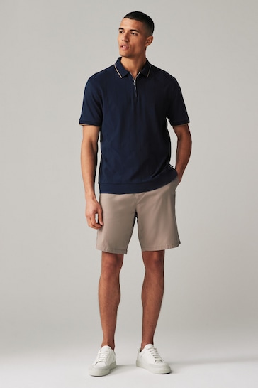 Navy Tan Textured Polo Shirt