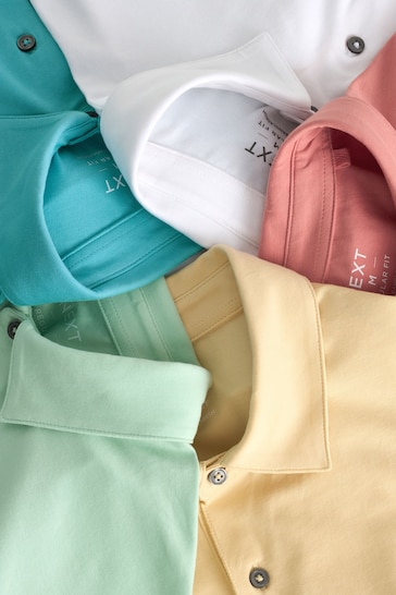 White/Blue/Green/Yellow/Red Jersey Polo Shirts 5 Pack