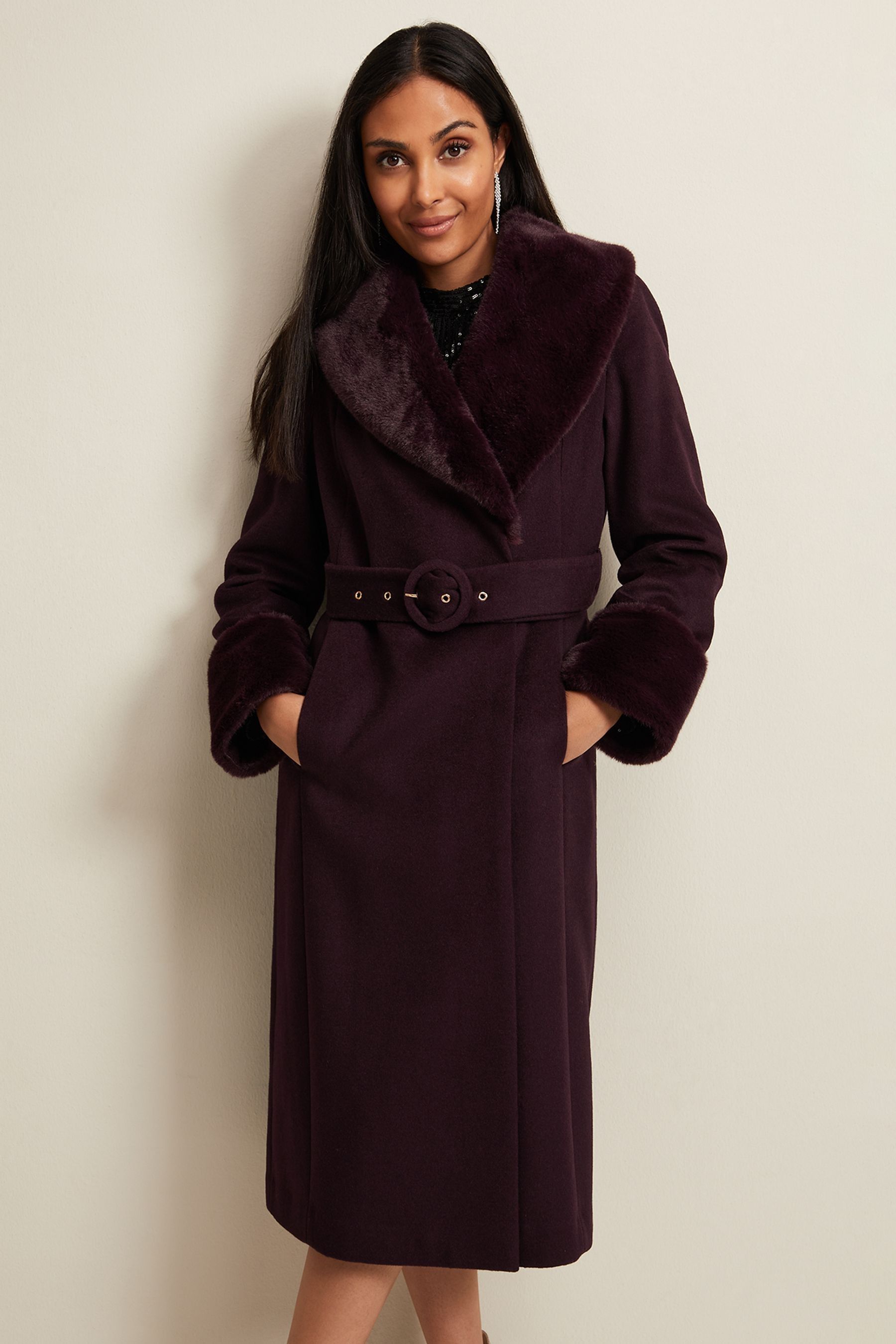 Faux fur wool coat online