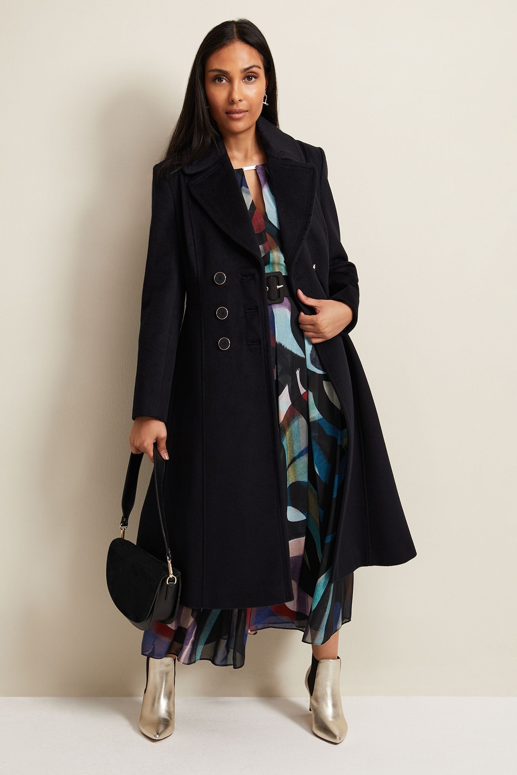 Buy Phase Eight Petite Blue Sandra Wool Fit And Flare Coat from