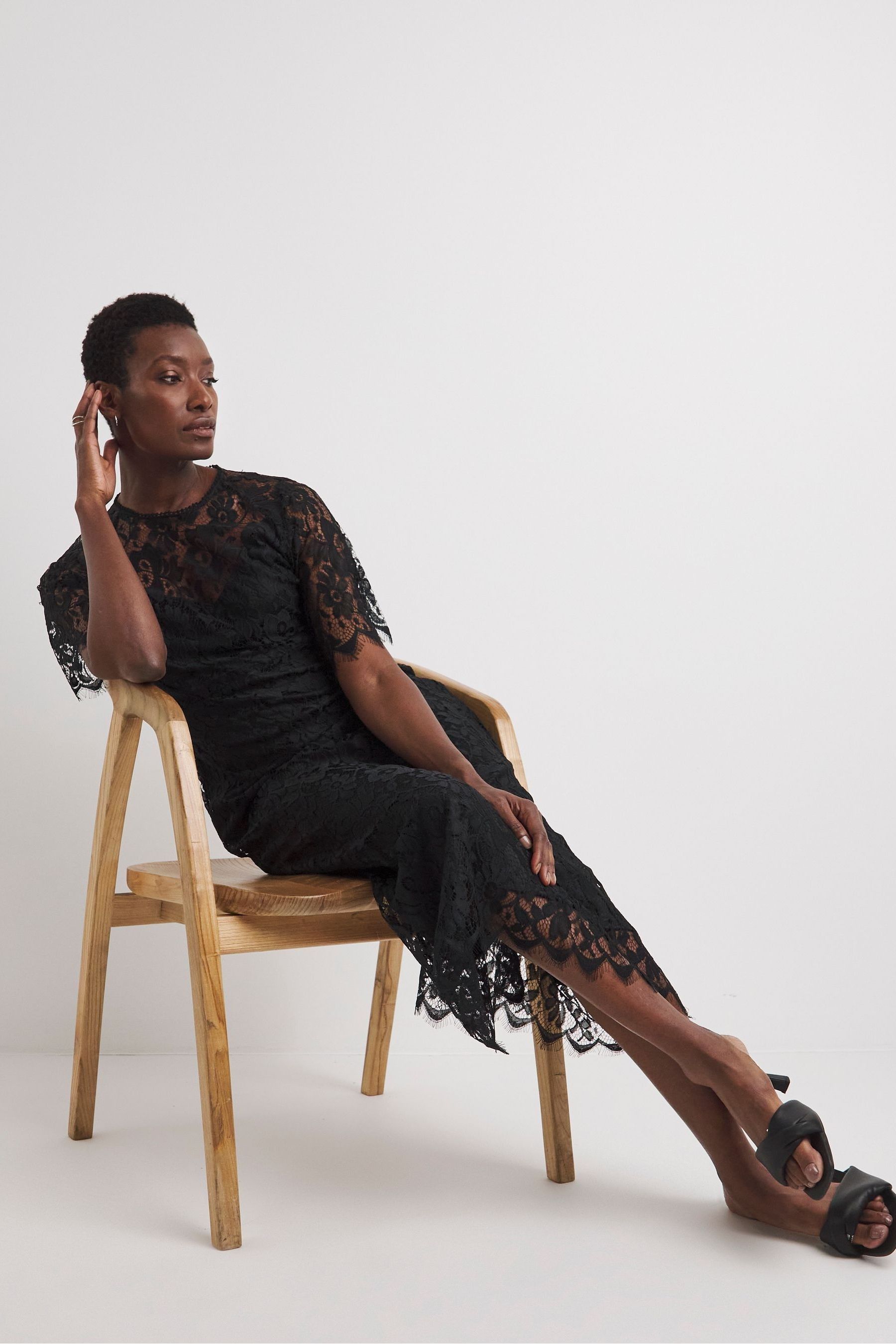 Buy JD Williams Lace Flutter Sleeve Midi Black Dress from the Next
