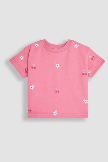 JoJo Maman Bébé Pink 2-Piece Cherry Embroidered T-Shirt & Shorts Set