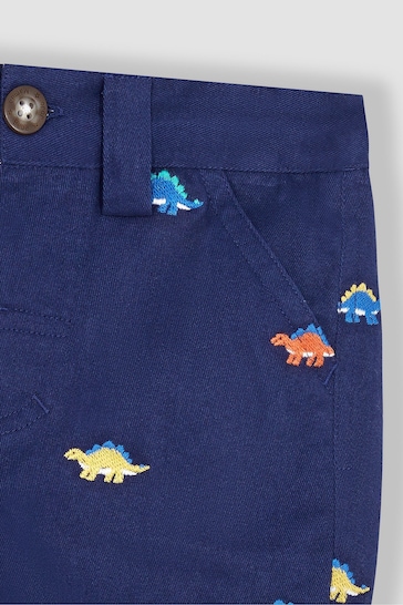 JoJo Maman Bébé Navy Blue Stegosaurus Embroidered Twill Shorts