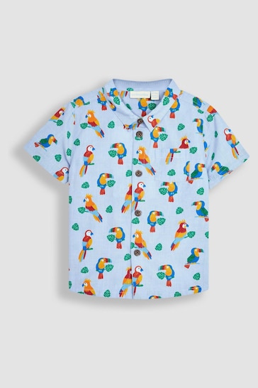 JoJo Maman Bébé Blue Tropical Bird Printed Shirt & ellesse Set
