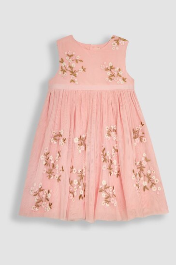 JoJo Maman Bébé Pink Flower Embroidered Tulle Party Dress