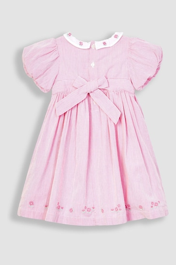 JoJo Maman Bébé Pink Floral Embroidered Collar Smocked Party Dress