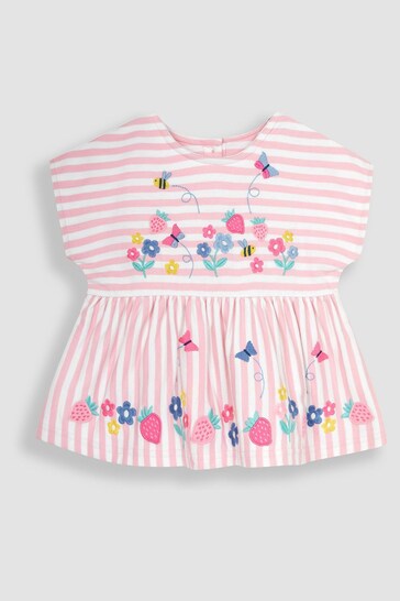JoJo Maman Bébé Pink 2-Piece Strawberry Appliqué T-Shirt Icon & Shorts Set