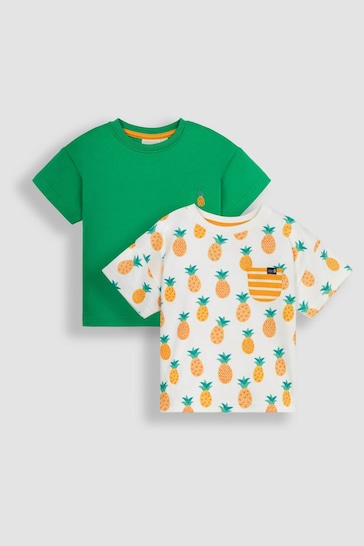JoJo Maman Bébé Ecru Pineapple 2-Pack Pocket T-Shirts