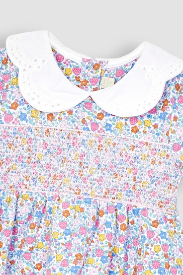 JoJo Maman Bébé Pink Strawberry Floral Broderie Collar Dress