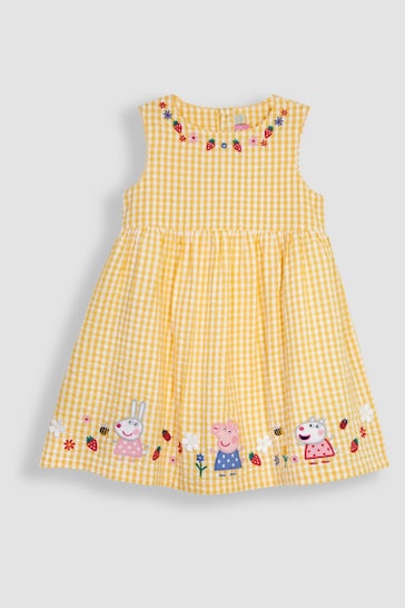 JoJo Maman Bébé Yellow Peppa Pig Appliqué Gingham Summer Dress