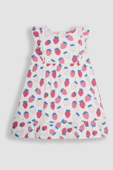 JoJo Maman Bébé Pink Strawberry Frill Shoulder Pretty Summer Jersey Dress