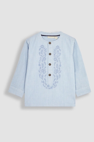 JoJo Maman Bébé Blue 2-Piece Embroidered Grandad Shirt & Trousers Set