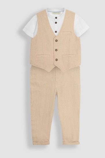 JoJo Maman Bébé Natural 3-Piece Waistcoat, Shirt & Trousers Set