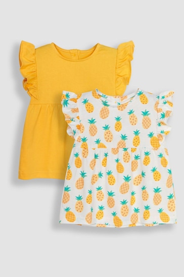 JoJo Maman Bébé Cream 2-Pack Pineapple & Frill Shoulder T-Shirts