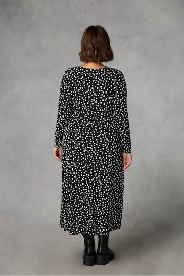 Live Unlimited Curve Mono Spot Print Jersey Empire Seam Midi Black Dress