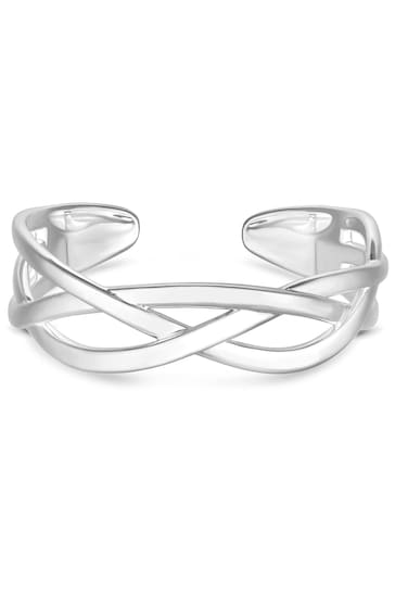 IniciInicio Recycled Sterling Silver Plated Cross Over Bangle Bracelet - Gift Pouch