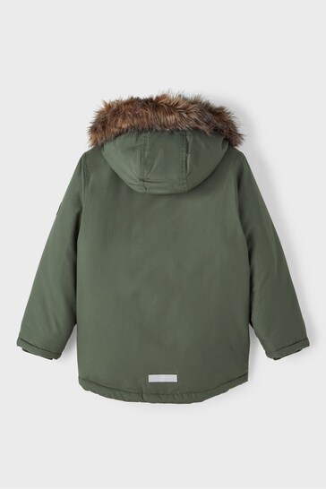 Name It Green Zip Up Faux Fur Parka Jacket