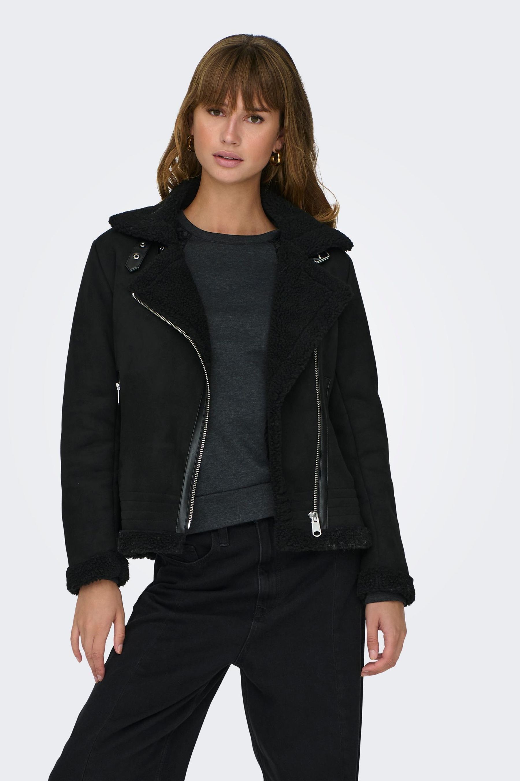 Grey suede aviator jacket shop