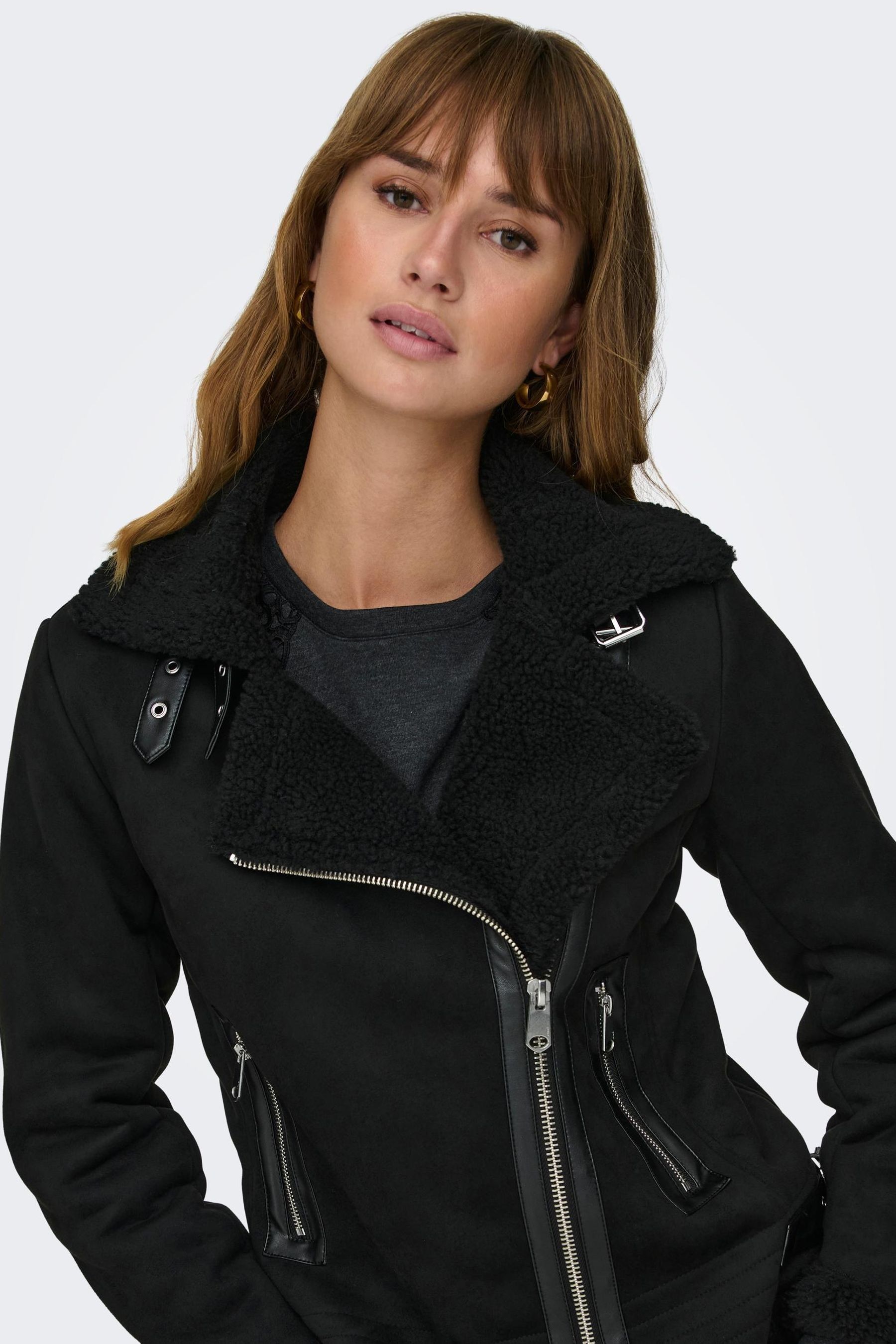 Contrasting faux discount suede jacket