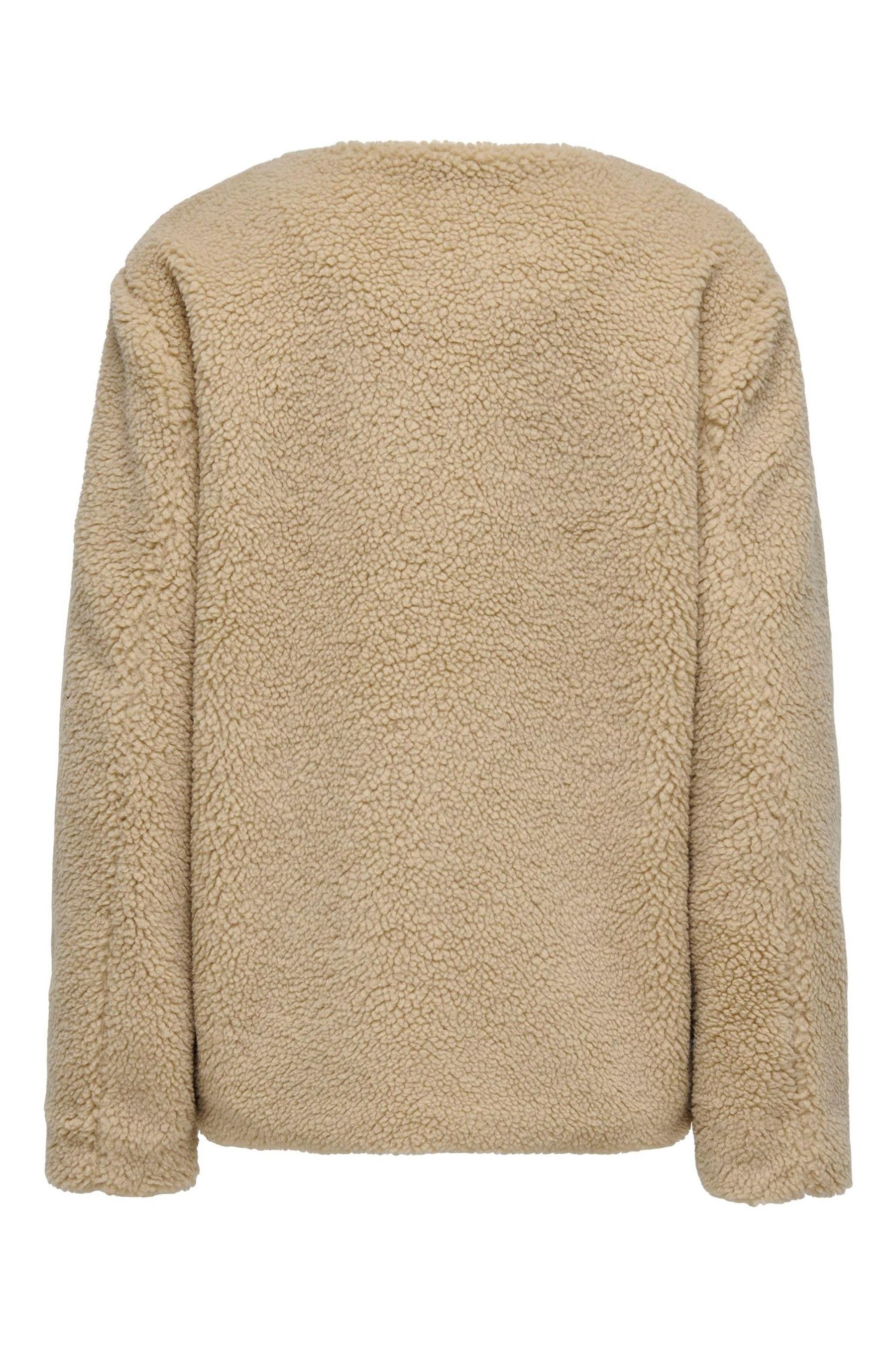 Buy ONLY Cream Collarless Cosy Teddy Borg Coat With Toggle Button