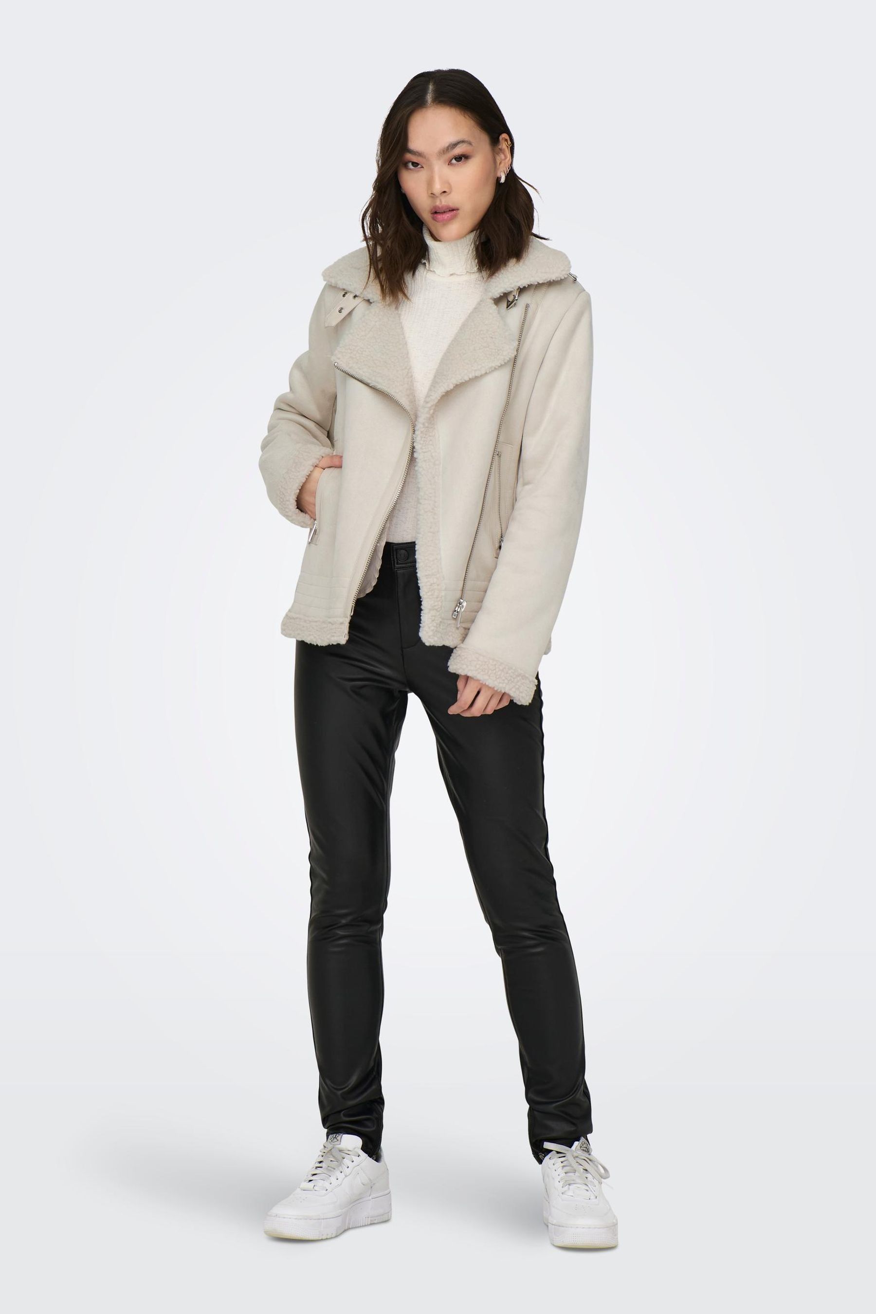 Cream faux suede online jacket